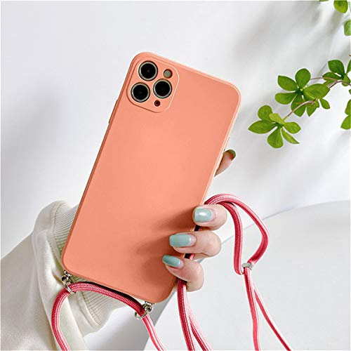 Rokmym Coque pour iPhone 13 Pro Max avec Cordon de Collier Réglable - Silicone TPU Bumper Housse Orange