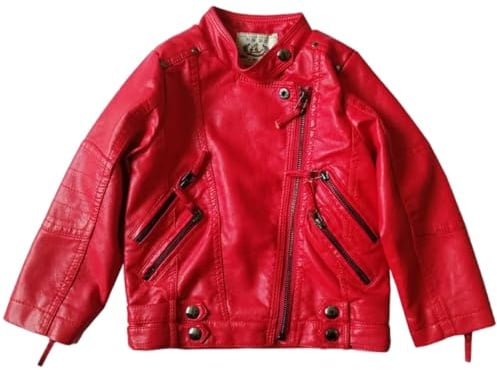 Lengender Chaqueta de Piel Sintética Infantil Niña Abrigo corto PU Cuero Chaqueta Biker Invierno Otoño