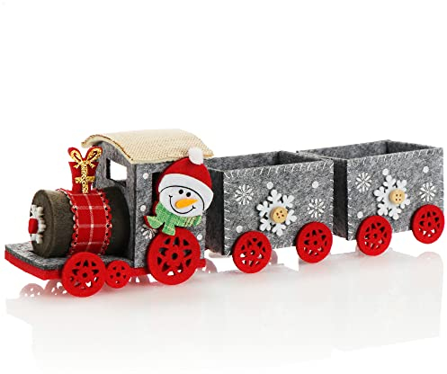 com-four® Weihnachtszug aus Filz - dekorativer Christmaszug mit Anhängern - stimmungsvolle Weihnachtsdeko - Deko-Eisenbahn (Filz grau)