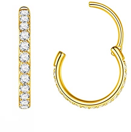 Popuhoops 0,8mm 6mm Gold Nasenringe Zirkonia Nasenring Knorpel Ohrring Klar CZ Hoop Septumring Segmentring Clicker 316L Chirurgenstahl Körperpiercing Helix Ohrläppchen Daith Rook Tragus Piercing