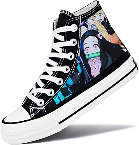 Roffatide Anime Demon Slayer Zapatillas Altas de Lona Zapatos Planos Estampados Zapatos de Skate con Cordones Talla Unisex Negro B 35