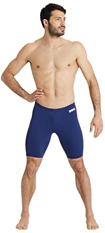 ARENA Solid Team Swimwear for Men, Quick Dry Swimsuit, Men's Jammer, MaxLife Eco Fabric with Maximum Chlorine Resistance and UPF 50+ UV Protection and Front Lining Navy-White