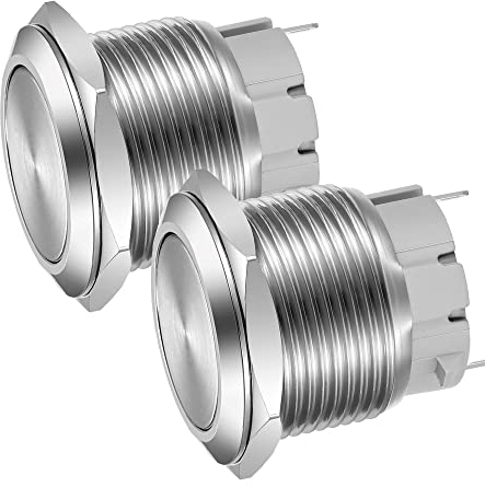 Gebildet 22mm Cabeza Plana SPST Pulsador de Enganche, Interruptor de Botón de Metal de Acero Inoxidable Resistente al Agua, Terminales de Clavija Soldadura DC 6V/12V/36V/48V, AC 110V/230V 3A 1NO