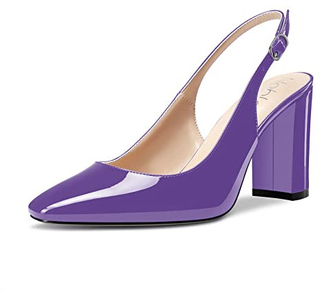 NobleOnly Donna Alto High Chunky Blocco Tacco Heel Chiusa Quadrata Punta Slingback Pumps Slip-on Cute Dress Ufficio Scarpe 8.5 CM Heels Viola 40 EU