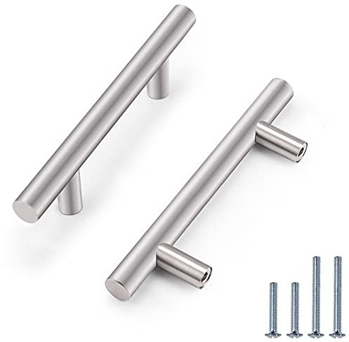 PinLin 5 Pack Cupboard Handles 76mm Hole Spacing Brushed Nickel Kitchen Door Handles Stainless Steel Cabinet T Bar Handles Silver