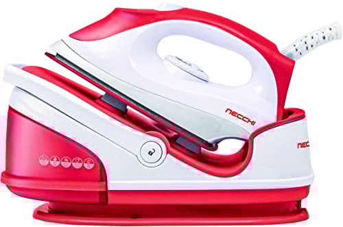 Necchi - NS2668 Ferro da stiro con caldaia a pressione, potenza da 2200W, piastra in ceramica, caldaia da 600ml, pressione vapore 3/4 bar, vapore verticale, pompa elettrica