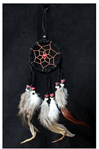 SAWA-ART Traumfänger klein 6cm schwarz, Dreamcatcher small Fensterdeko Wanddeko Kleiner Traumfänger Autoanhänger, Autospiegel, Rückspiegel Boho Bohemian Dekoration handgefertigt