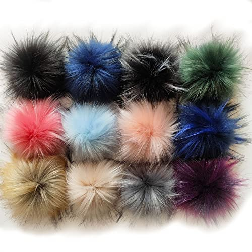 Kunstfell Bommel für Mützen, 12 Pcs Kunstpelz Pom Pom, Fellbommel, Kunstfell Pompon Fellbommel für DIY Hüte, Taschen, Schals, Schuhe, Schlüsselanhänger, Autoanhänger Basteln