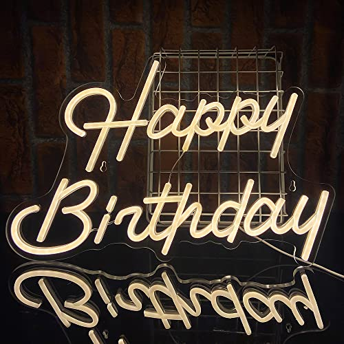 PILOYINDE Happy Birthday Neon Schilder Acryl weiß USB LED Schriftzug Geburtstagsfeier Dekoration,Baby geburtstag Leuchtreklame,Wanddekoration LED Schilder