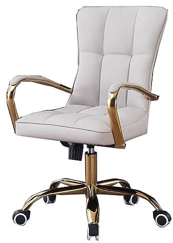 GIZNXBA Bürostuhl Ergonomisch Weiß Computerstuhl Leder Schreibtischstuhl Chefsessel Mit Rädern, Schreibtisch Drehsessel Gaming Stuhl Ergonomisch Mit Goldenem Gestell (Color : /White)