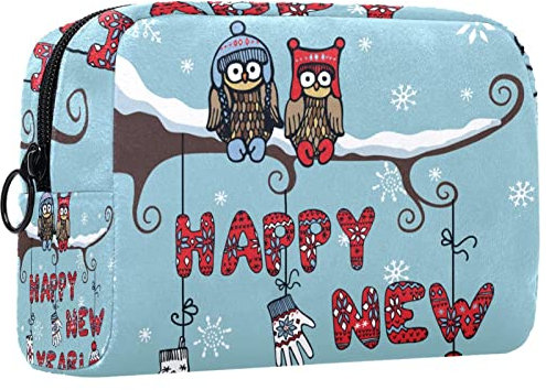 Kleine Schminktasche für Damen,Schminktasche, Reisekosmetiktasche,Frohes neues Jahr, Eule Drucken