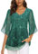 Syphiby Womens Tops Dressy Casual Chiffon Blouses Ruffle 3/4 Sleeve V Neck Chiffon Dress Shirts Ladies Tops for Women UK Elegant Floral Tops Swing Lightweight Mesh Blouse Shirts Multicolor Green-XL