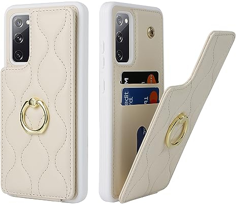 SailorTech Samsung Galaxy S20 FE Hülle mit Kartenhalter für Frauen, Galaxy S20 FE Handyhülle Ring-Ständer [Kartenfach] [Standfunktion] Modische Tasche für Samsung Galaxy S20 FE-Beige