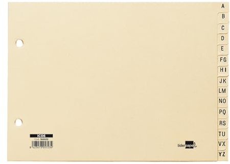 Indice Alphabetic Liderpapel Karteiordner, 15 Positionen, A-Z, vierter Querformat