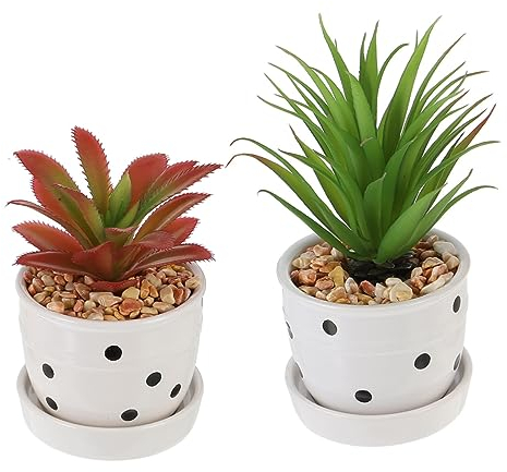 Toddmomy Schreibtischaufsatz 2 Stück Simulation Ornamente Kleine Topfpflanzen Kieselsteine ​​Künstliche Blumen Weiß Mini Künstliche Sukkulenten