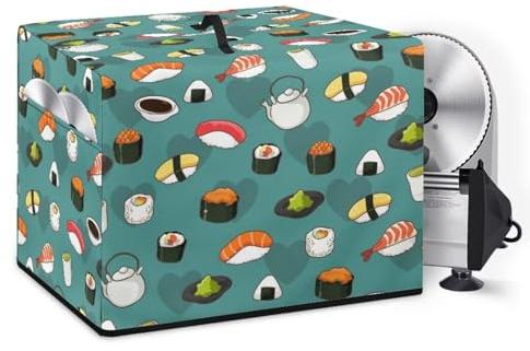 NETILGEN Meat Slicer Machine Cover Food Slicer Cover Sturdy Dust Proof Waterproof Kitchen Appliance Dust Cover with Organizer Pocket for Other Accessories, Sushi Love Heart Blue