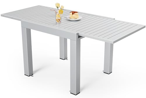 Devoko Esstisch Ausziehbar,80/160 x 75cm Gartentisch Ausziehbar, Aluminium Balkon Ausziehtisc, Gartentisch Wetterfest,ausziehbar auf 160cm, Outdoor Esstisch, Silbergrau