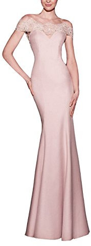 APZKNHDA Femmes Satin Tissu Dentelle Sirène Style Robe de Soirée Formelle, Rose pâle, 34