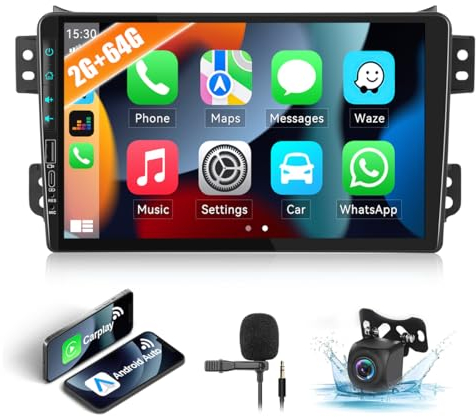 2G+64G CAMECHO Android 13 Autoradio mit Navi für Suzuki Splash Ritz/Opel Agila B 2004-2014,Doppel Din Radio mit 9 Zoll Bildschirm,Carplay Android Auto Mirror Link RDS FM WiFi Bluetooth+Rückfahrkamera
