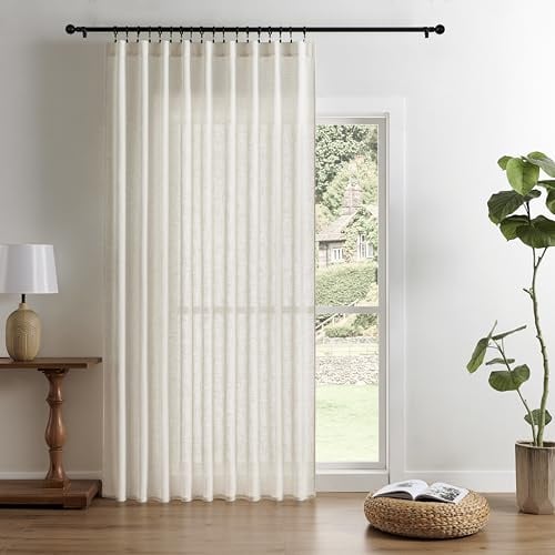 Joydeco Light Filtering Curtains 108 Inch Length for Bedroom, Linen Curtains 108 Inch Length 1 Panel Set for Living Room,White Semi Sheer Curtains 108 Inches Long with Rod Pockets