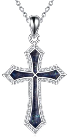 YAFEINI Kreuz Kette für Damen Sterling Silber Kreuz Anhänger Halskette Abalone Muschel Kreuz Schmuck Geschenke für Mädchen Männer (Kreuz Abalone Muschel aus kubischem Zirkon)