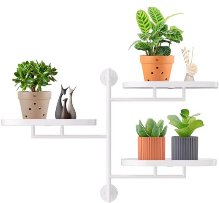 YFFSRJDJ Rotating Window Plant Shelves for Multiple Plants, 3-tier Metal Corner Plant Stand Holder, White with Floating Design - Perfect for Wall & Windowsill, Enhances Home Decor