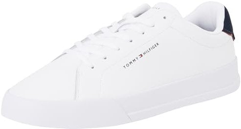 Tommy Hilfiger Herren Court Sneaker Detail Essential aus Leder, Weiß (White/Desert Sky), 44