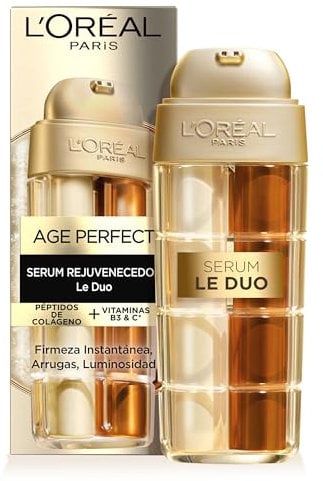 L'Oréal Paris Age Perfect Sérum Rejuvenecedor Le Duo, Dos Sérums En Uno Para Todo Tipo De Piel. Potenciado con Péptidos de Colágeno con Vitaminas B3 y C* Para Resultados Visibles en Solo 7 días 30 ml