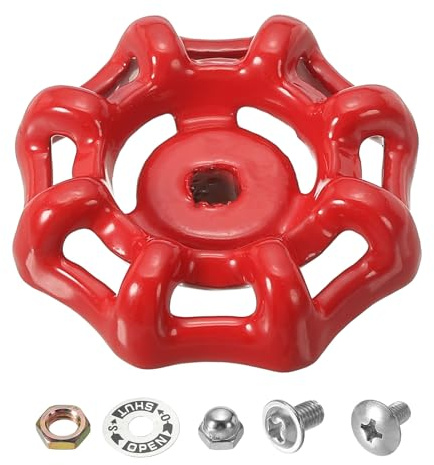 PATIKIL Außenwasserhahn Griff mit Quadratischem Stielloch 5x5mm Rot | Gusseisen für Runde Wasserhahn-Ersatzräder Schrauben und Abstandshalter