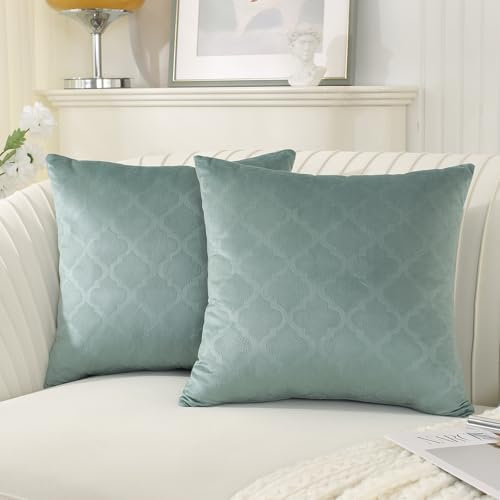 Ystyle Federe Cuscini di Natale in Velluto Arredo Divano Copricuscini 60x60 Camera da Letto Federe Arredo Casa Moderni Elegante Morbido Resistente con Cerniera Invisibile 2 Pezzi, Verde Chiaro