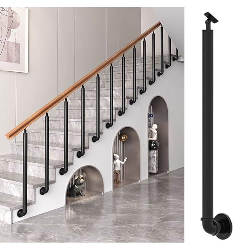 Treppengeländer-Sets für den Innenbereich, schwarze Treppenbalusterpfosten aus Metall – um 270° verstellbare Geländerspindeln, Zaungeländersäule für Außentreppen im Deckbereich, seitliche Montage(95cm