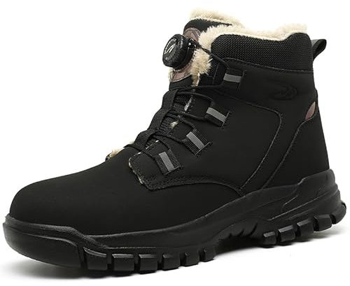 Scarpe Antinfortunistiche Invernali Uomo Donna Leggere Scarpe da Lavoro con Punta in Acciaio，con Calda Imbottitura, Antiscivolo Stivali Sicurezza, Nero, 37 EU