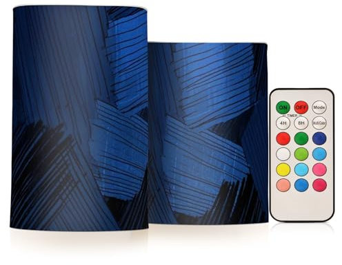 Amooorous Navy Blue Block Candles Battery Operated Electronic Candle Lights Windproof Timer led flameless Fireplace Battery Operated Votive 2-Piecing Set