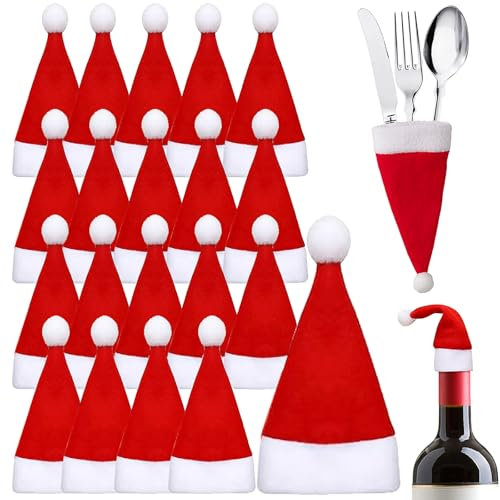 Elegance-go Mini Weihnachtsmützen,20 Stück Kleine Weihnachtsmütze Weihnachten Tischdeko Weihnachten Tischdeko Weihnachtsmann Hut Kleine Nikolausmütze für Zuhause Weihnachtsfeier Abendessen 6 x 13 cm