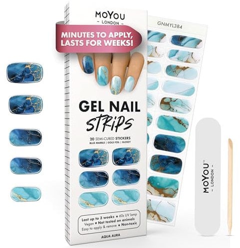 MOYOU LONDON Semi Cured Gel Nail Strips - 20 Pcs. Nail Wraps for Salon-Quality Manicure - Works with Any UV Lamp - Easy to Apply, Trim, & Remove Gel Stickers