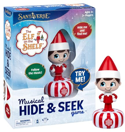 The Elf On The Shelf Musical Hide & Seek Game, Hide The Electronic Scout Elf Figure, The Elf Plays Music And Sounds To Help Kids Find Him, When Found, Kids Can Celebrate As He Plays Music