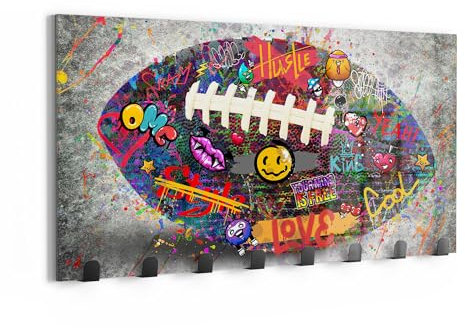 DEQOART Wandgarderobe Glas & Metall | Motiv Urbanes Spielfeld | 60x30 cm | Design Haken-Leiste modern | Garderoben-Paneel für Flur, Wohnzimmer & Schlafzimmer | magnetisch & beschreibbar