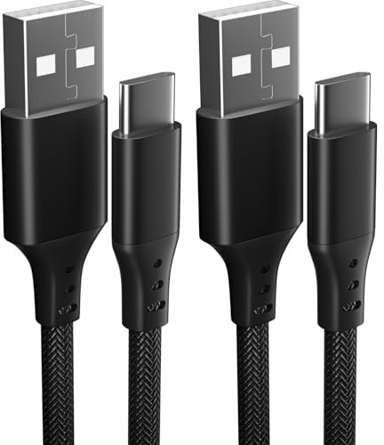 pluX USB C Cable 2m 2-Pack 3.1A Fast Charging, Type C Fast Charger Cable Compatible with Samsung Galaxy S24 S23 S22 S21 S20 S10 Note 10 9 8, A14 A15 A25 A35 A53 A55, iPhone 15 Pro Max, CarPlay - Black