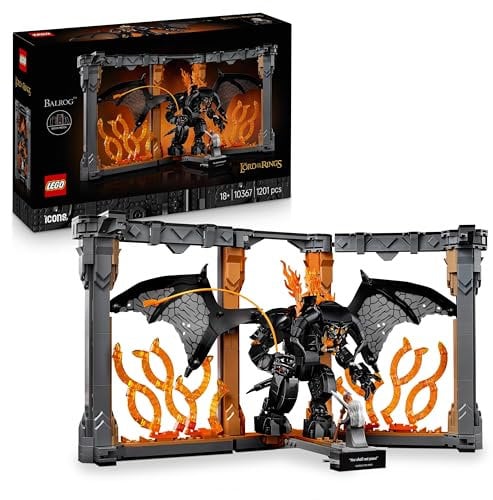 LEGO Icons Der Herr der Ringe: Balrog Bücherstütze – Spielzeug für Erwachsene zum Ausstellen – Modell mit Gandalf dem Grauen als Minifigur und Balrog-Figur – Sammlergeschenk – 10367
