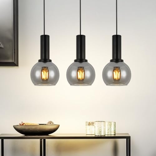 CBJKTX Pendelleuchte Esstisch Hängelampe Vintage- 3 Flammig Hängeleuchte Glas E27 Pendellampe Esstischlampe Höhenverstellbar Industrial Esszimmerlampe für Schlafzimmer Büro (ohne Leuchtmittel)