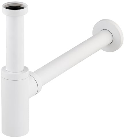 Siphon de lavabo universel en laiton blanc mat ecrou tournant a visser 33x42 (1'1/4) - Pour evacuation diamètre 32 mm - Installation facile - Design elegant NOYON & THIEBAULT