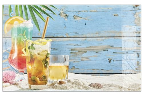 timalo Küchenbild aus Acrylglas modernes Wandbild Glasbild Deko Küche XXL Bild wie Glas | 80x50cm Tropische Cocktails, Strandbar, Mojito, Caipirinha, Urlaub, Palmen, Sand, Karibik