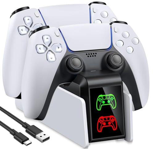 PS5, stazione di ricarica per controller PS5, set di accessori per Dualsense Wireless/Edge, stazione di ricarica per controller PlayStation 5 con ricarica rapida 2 ore, luce RGB fredda