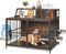Heavy Duty Dog Crate Furniture - LitaiL Large Wooden Dog Kennel Indoor for Medium Large Dog, Wooden Side End Table Dog Crate Cage with Adjustable Raised Feeder, Brown Dog Kennel Furniture
