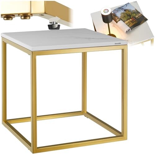 tectake® Couchtisch, Kleiner Tisch, Beistelltisch Metall und Marmor, Wohnzimmer Möbel, Coffee Table, Beistelltisch, Nachttisch, Sofatisch, Kaffeetisch modern, Kleinmöbel - Gold/weiß