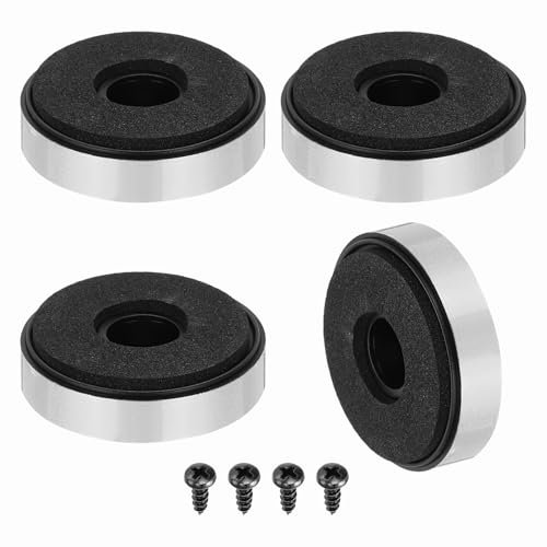 sourcing map 4 Pcs Speaker Isolation Feet,40mmx10mm Plastic Foam Shock Absorption Base Pad Anti Vibration Amplifier Stand Feet Mat for Audio CD HiFi Home Theater Sound System, Silver