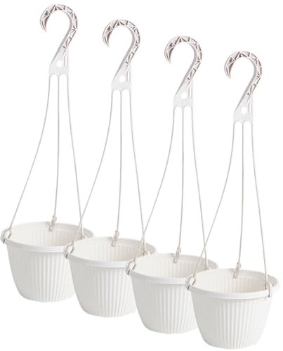4 cestini da appendere in polipropilene, diametro 15,2 cm, con fori di drenaggio e gancio, vasi da fiori per interni ed esterni, per dormitori, case, uffici (bianco)
