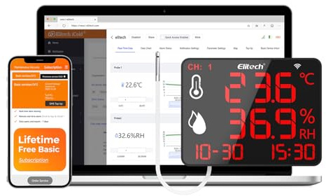 Elitech WIFI Thermometer,Temperatur- und Feuchtigkeitsmessgerät Großes Display Data Logger mit Externe Sensoren,Echtzeitüberwachung für Lager, Labor, Zuhause, Gewächshaus DR-230W-THE