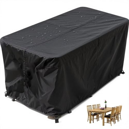PVPQPR Garden Furniture Cover Waterproof 300x150x90cm Outdoor Furniture Covers Waterproof Square/Rectangular Patio Furniture Table Set Cover Heavy-Duty Outdoor Covering - Black
