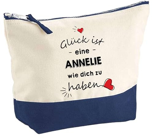 Große Kosmetiktasche Annelie Glück haben – Schminktäschchen Make-up & Kulturtasche aus Baumwolle 5L – Geschenkidee Muttertag Geburtstag Schwester Weihnachten